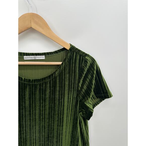 Signature Collection Green Velvet Tee Women Small Short Sleeve Striped Velour - Picture 5 of 7